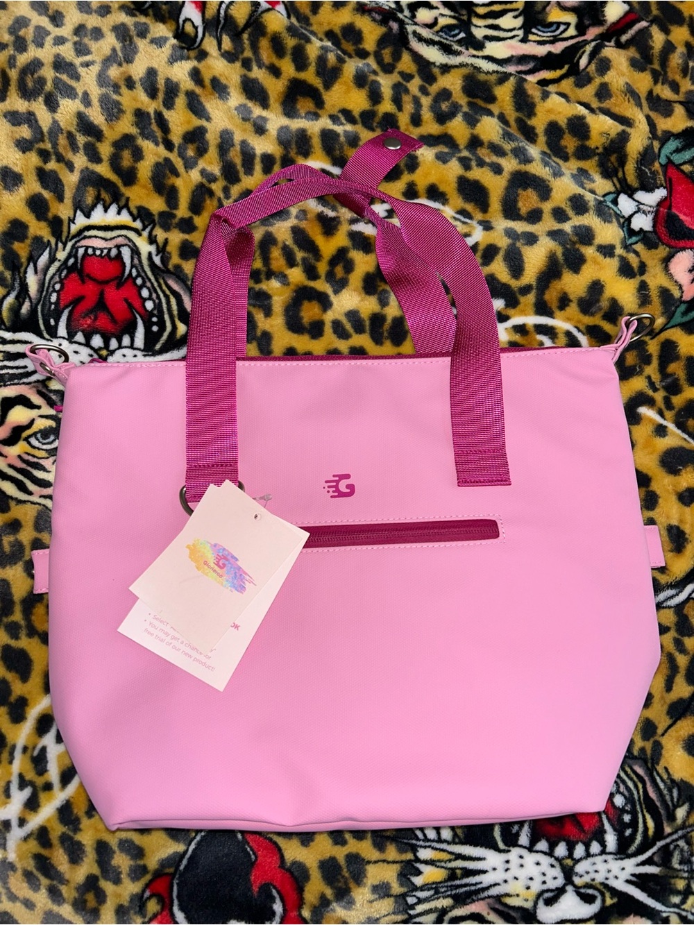 Bright Pink Insulated Tote with Magenta Handles by